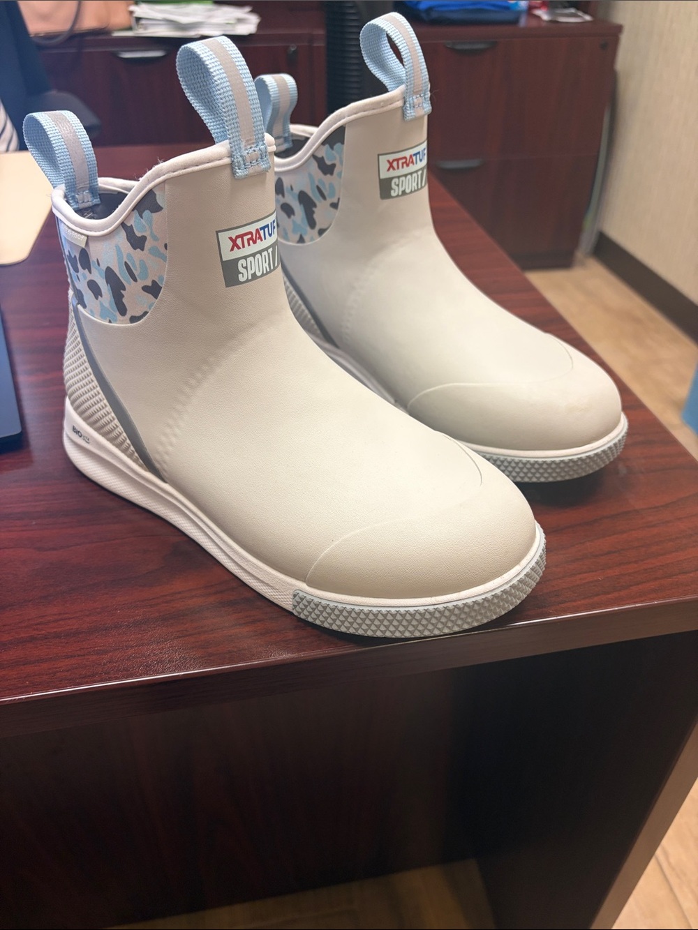 Men’s adult XtraTuf light grey waterproof boots. Barely worn. Size 9M. $100.00.